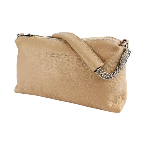 Borsa Donna a Mano con doppia lampo in Vera Pelle Made in Italy